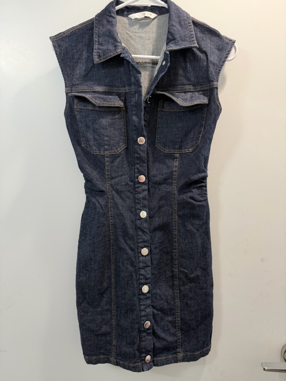 Like New Zara Sleeveless Dark Denim Button-Front Dress - Picture 2 of 6